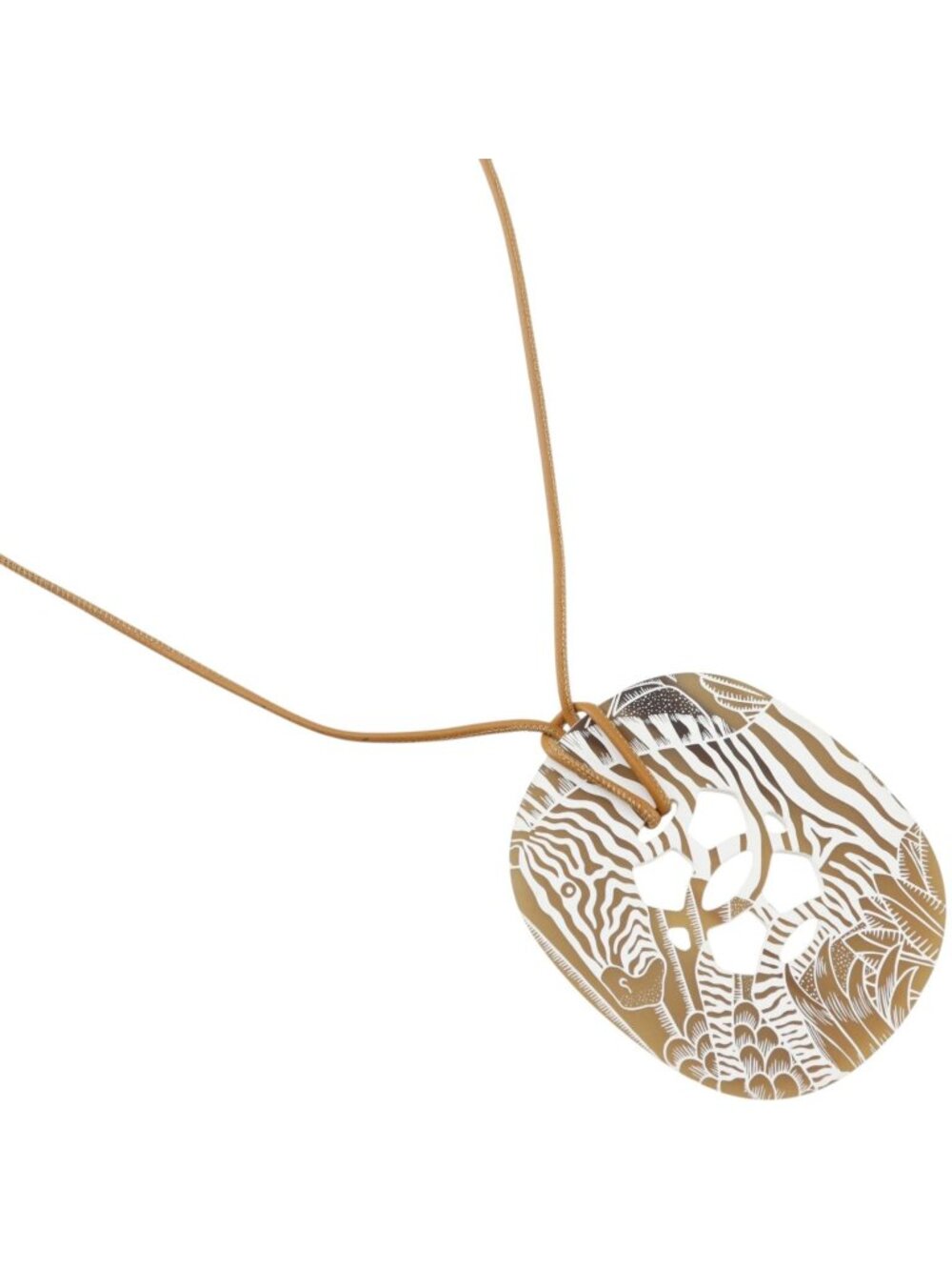 Hermes Lift GM Animal Camouflage Buffalo Horn Brown Necklace